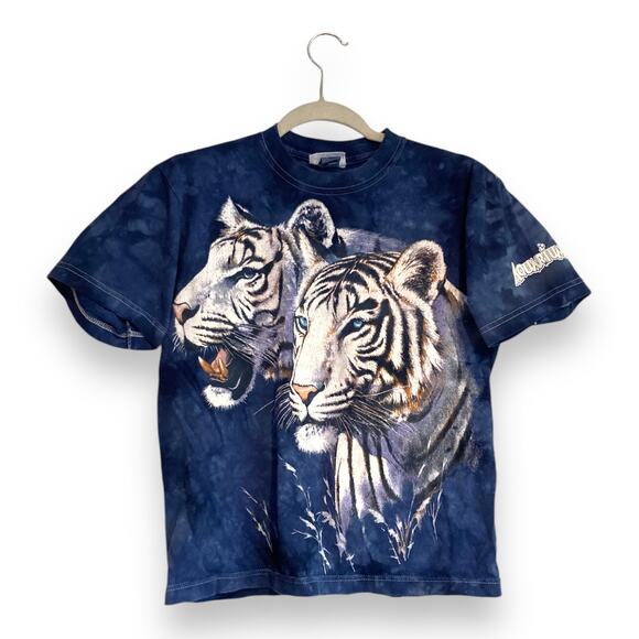 Unisex Vintage Y2K Aquarium Tie Die White Tigers White Stitch T Shirt Size Small - Picture 1 of 16
